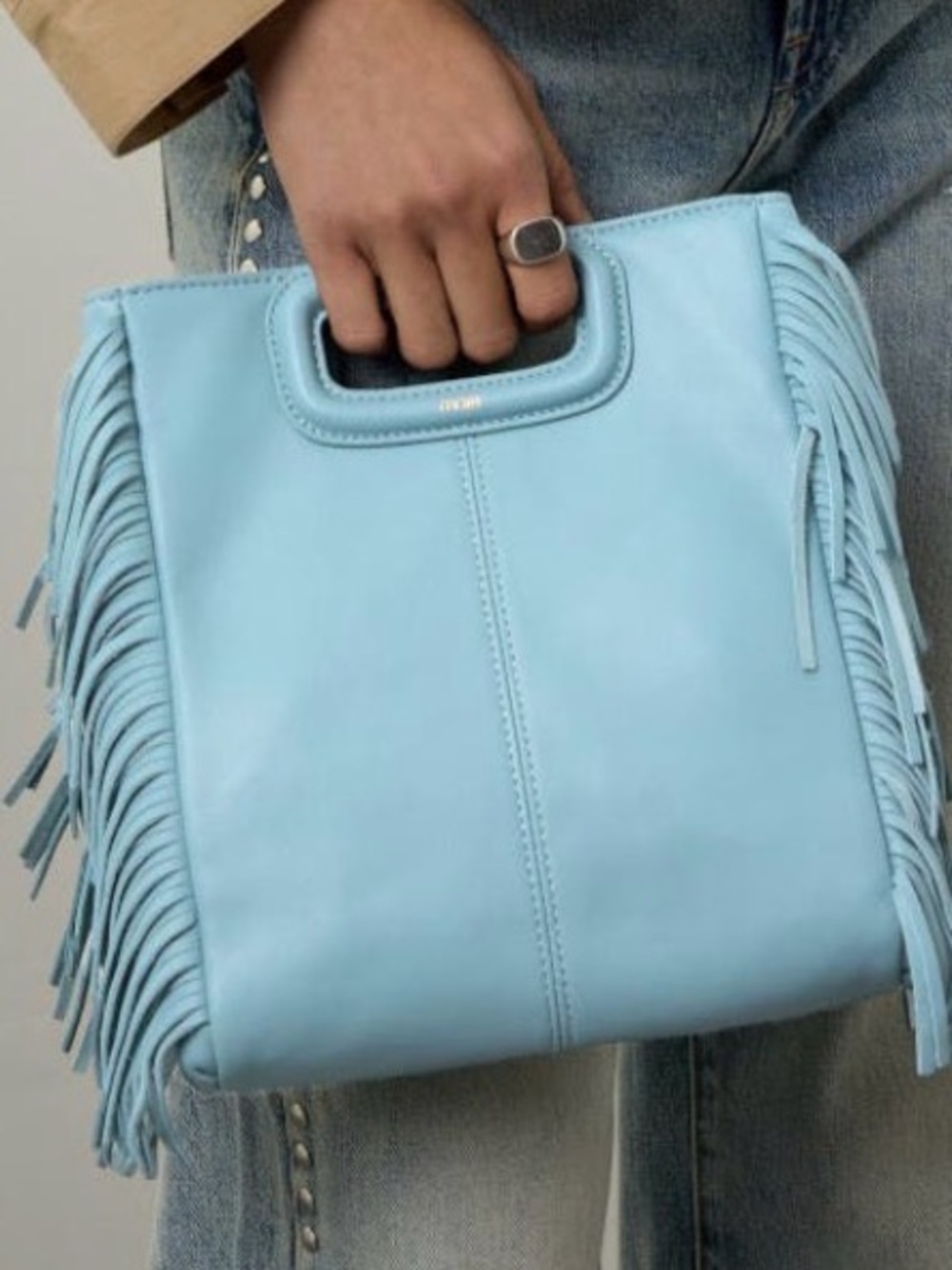 Maje M Bag - Light Blue Fringe Leather Clutch or Crossbody